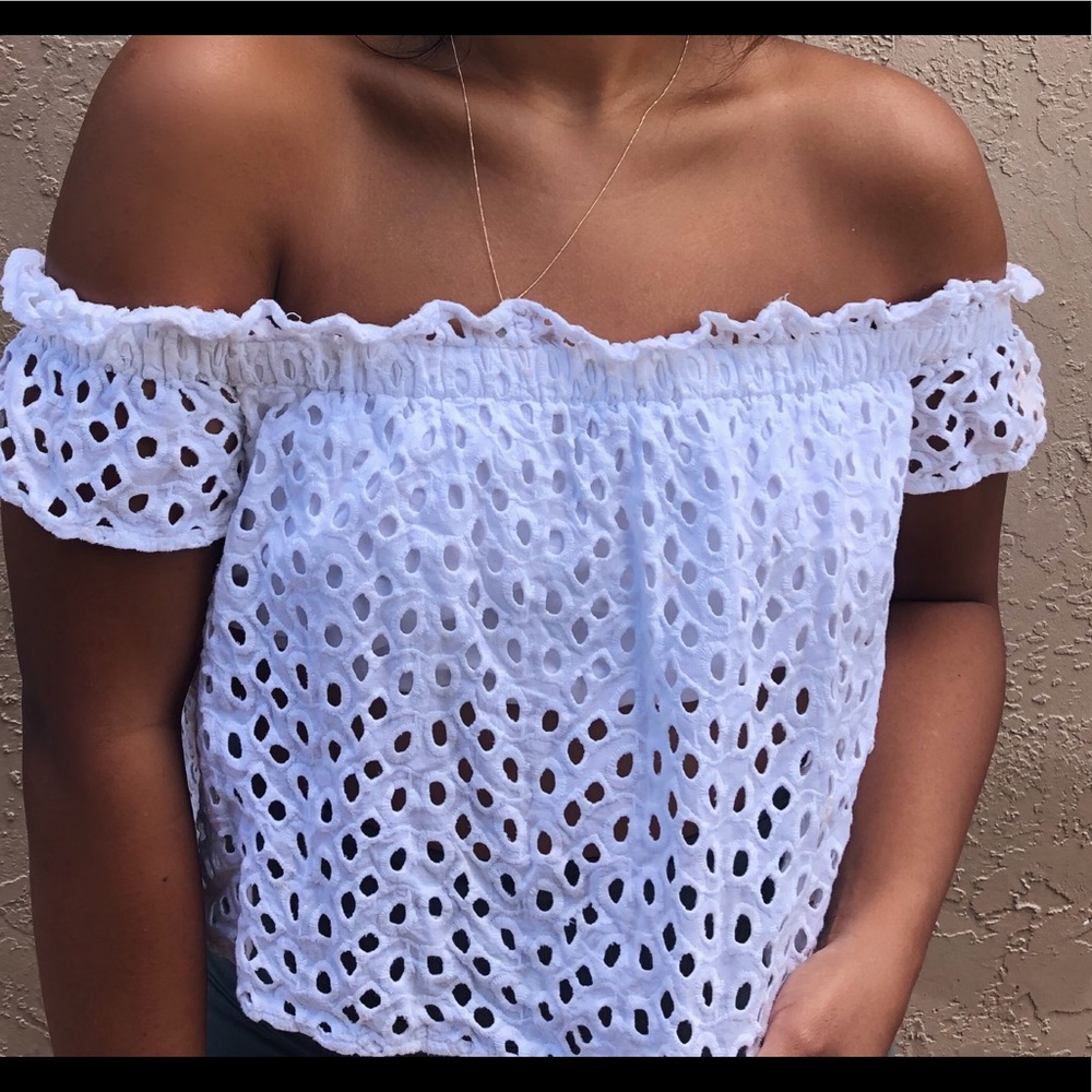 Off the shoulder white top